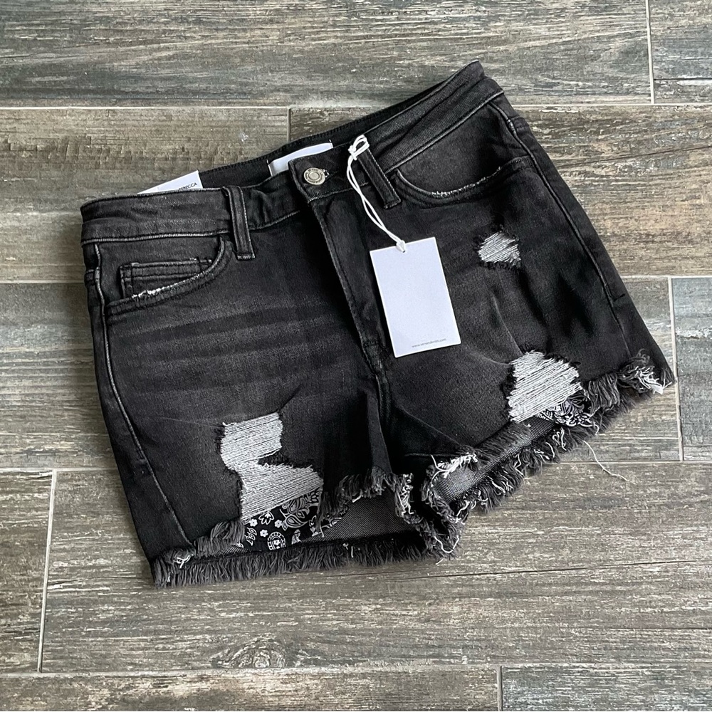 Black Distressed Denim Shorts